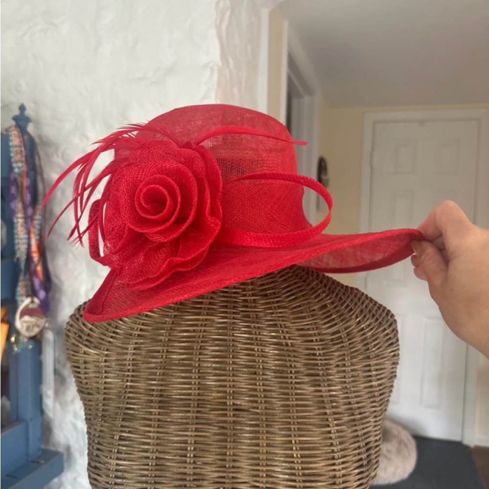 Elegant Red Women's Hat with Floral Accent